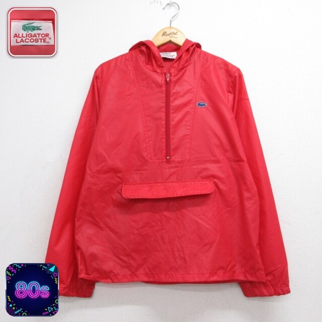 ラコステ 80s アノラックジャケット カンガルーポケット レッド メンズS相当 | 古着
