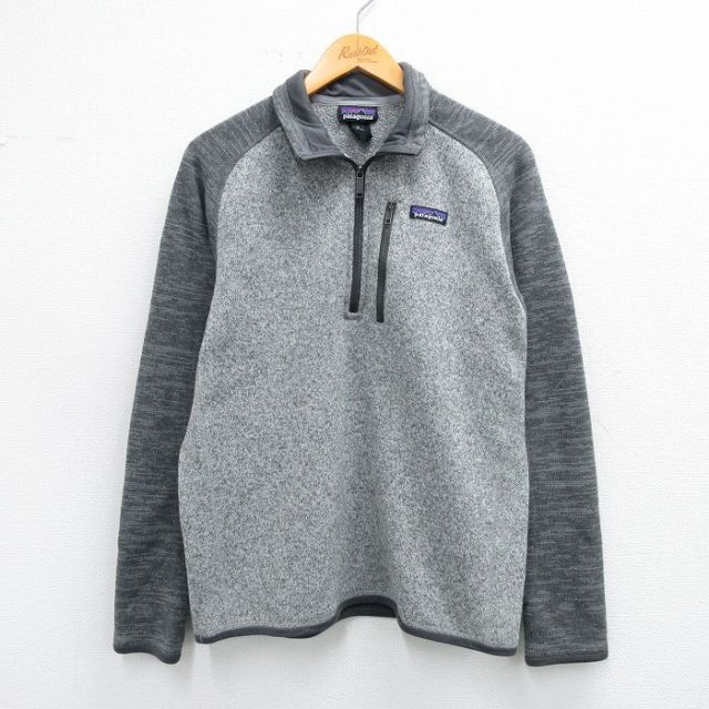 M★古着 パタゴニア patagonia 長袖 ベターセーター ハーフジップ ジャケット メンズ ワンポイントロゴ ラグラン グレー 霜降り他 内側フリース 25sep29 中古 アウター