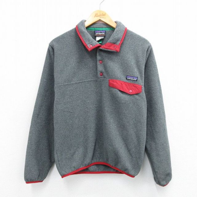 M★古着 パタゴニア patagonia 長袖 フリース ジャケット スナップT メンズ ワンポイントロゴ シンチラ 濃グレー 霜降り他 25sep29 中古 アウター