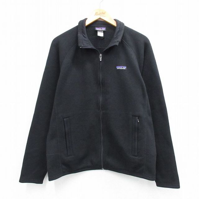 M★古着 パタゴニア patagonia 長袖 ジベターセーター ャケット メンズ ワンポイントロゴ ラグラン 黒 ブラック 内側フリース 25sep29 中古 アウター