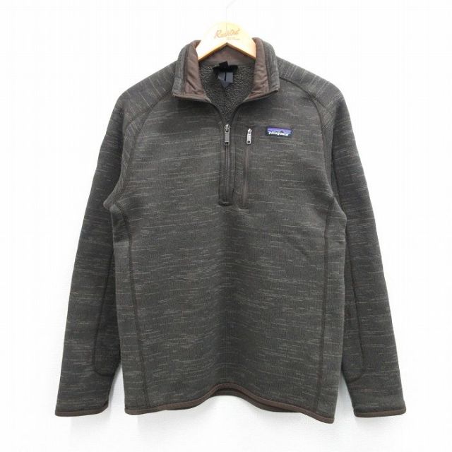 M★古着 パタゴニア patagonia 長袖 ベターセーター ハーフジップ ジャケット メンズ ワンポイントロゴ 茶系 ブラウン 霜降り 内側フリース 25sep29 中古 アウター