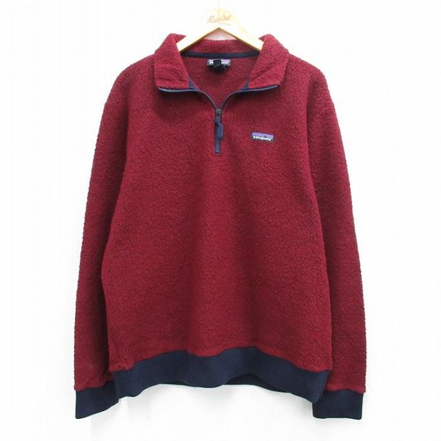 XL★古着 パタゴニア patagonia 長袖 ハーフジップ フリース ジャケット メンズ ワンポイントロゴ エンジ他 25sep29 中古 アウター