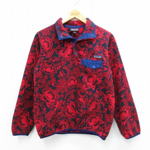 S★古着 パタゴニア patagonia 長袖 フリース ジャケット スナップT メンズ 花柄 赤他 レッド 25sep29 中古 アウター