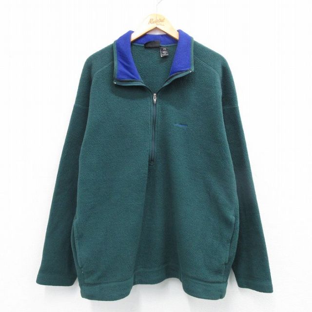 XL★古着 パタゴニア patagonia 長袖 ハーフジップ フリース ジャケット メンズ 90年代 90s ワンポイントロゴ 雪なしタグ 大きいサイズ USA製 緑 グリーン 【spe】 25oct15 中古 アウター