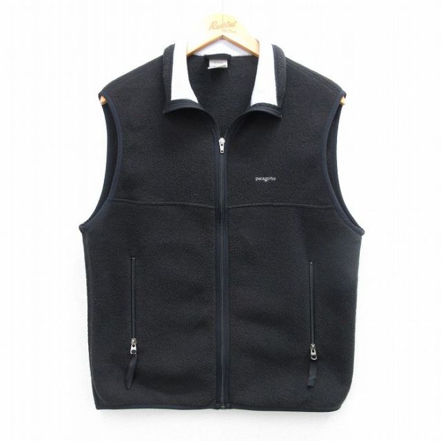 M★古着 パタゴニア patagonia フリース ベスト メンズ 00年代 00s ワンポイントロゴ シンチラ 黒 ブラック 25oct15 中古 アウター
