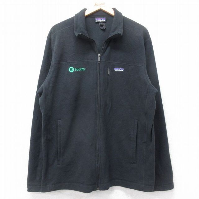 XL★古着 パタゴニア patagonia 長袖 フリース ジャケット メンズ ワンポイントロゴ Spotify 黒 ブラック 25nov04 中古 アウター