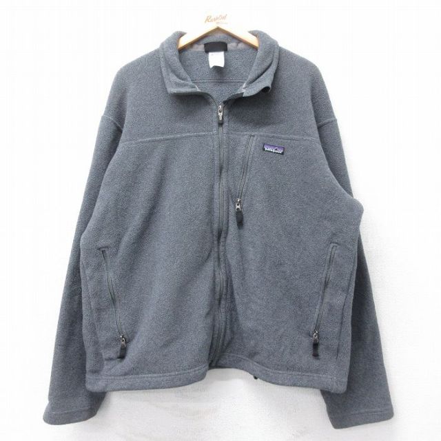 XL★古着 パタゴニア patagonia 長袖 フリース ジャケット メンズ 00年代 00s ワンポイントロゴ シンチラ 大きいサイズ グレー 【spe】 25nov04 中古 アウター
