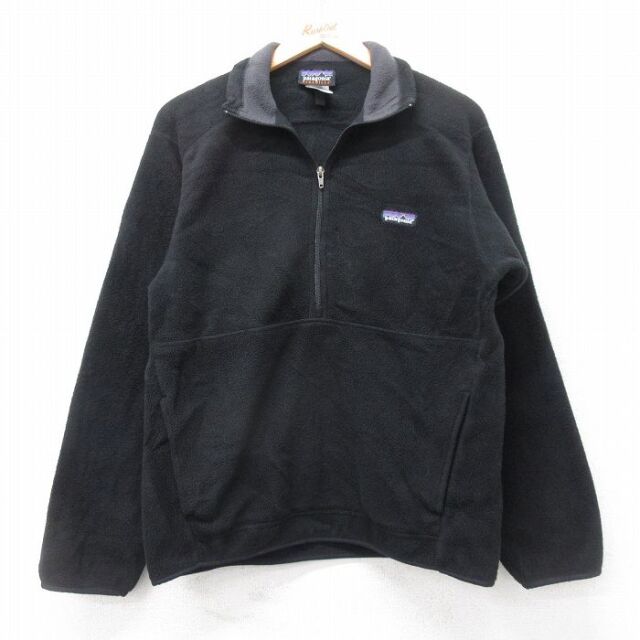 S★古着 パタゴニア patagonia 長袖 ハーフジップ マースピアル フリース ジャケット メンズ 00年代 00s ワンポイントロゴ シンチラ 黒 25dec12