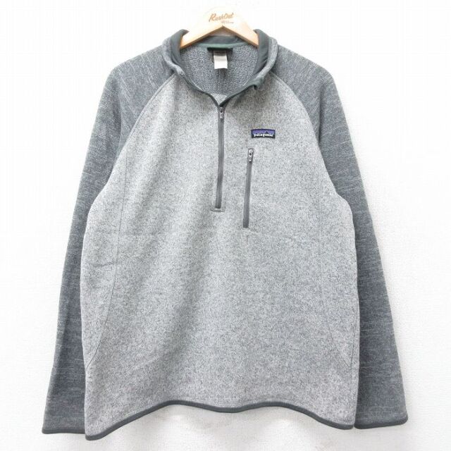 M★古着 パタゴニア patagonia 長袖 ハーフジップ ベター セーター ジャケット メンズ ワンポイントロゴ ラグラン ツートンカラー グレー他 25dec12