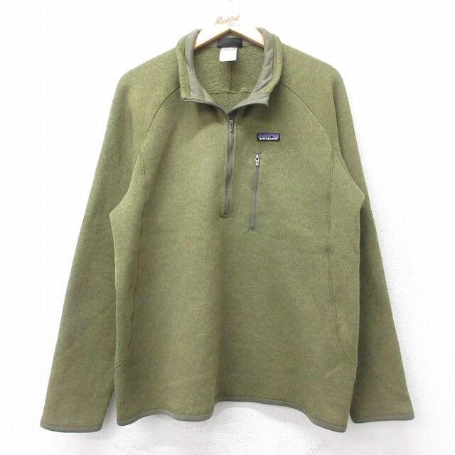 M★古着 パタゴニア patagonia 長袖 ハーフジップ ベター セーター ジャケット メンズ 00年代 00s ワンポイントロゴ ラグラン 緑系 25dec12