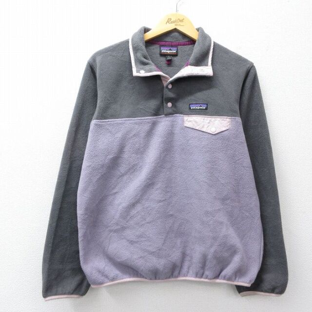 M★古着 パタゴニア patagonia 長袖 フリース ジャケット スナップT メンズ ワンポイントロゴ シンチラ ツートンカラー 薄紫他 26feb20