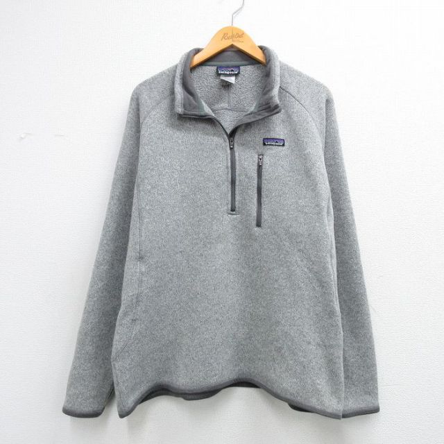 XL★古着 パタゴニア patagonia 長袖 ハーフジップ ベター セーター ジャケット メンズ ワンポイントロゴ ラグラン グレー 霜降り他 内側フリース 26mar07