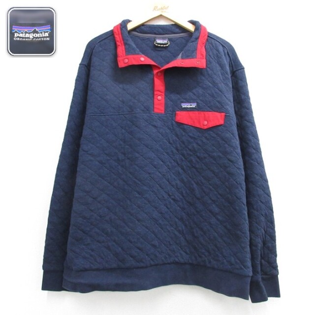 XL★古着 パタゴニア patagonia 長袖 ジャケット メンズ キルティング スナップT オーガニックコットン ネイビー【spe】 26sep09