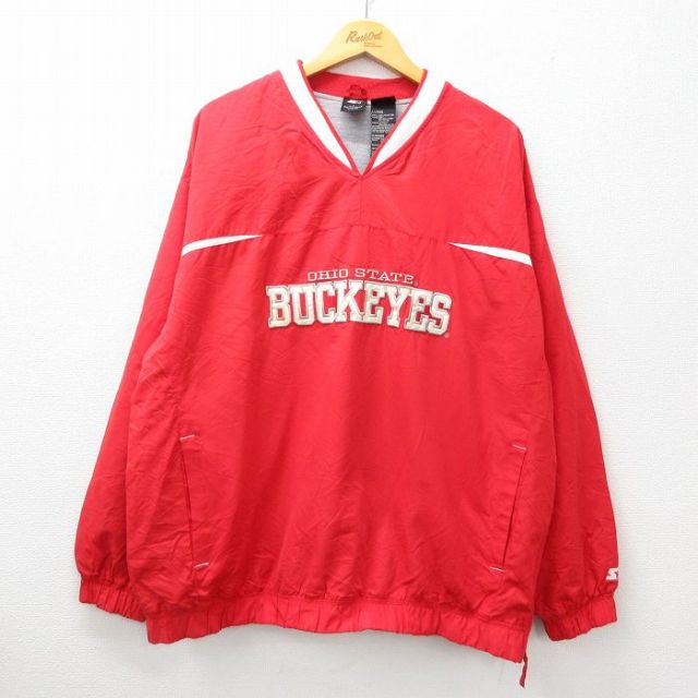 【50%OFF】XL★古着 スターター STARTER 長袖 ジャケット メンズ 00年代 00s オハイオステートバックアイズ 大きいサイズ Vネック 赤他 レッド 24sep09 中古 アウター ジャンパー ブルゾン