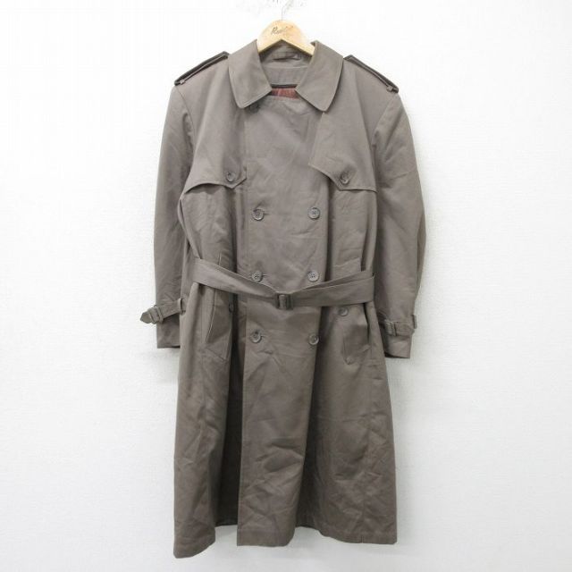 XL★古着 長袖 トレンチ コート メンズ ロング丈 グレー系 内側ファー 24oct04 中古 アウター