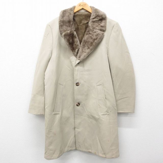 古着通販 L☆古着 長袖 コート メンズ 90年代 90s ロング丈 ベージュ 