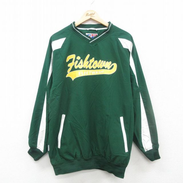 【50%OFF】XL★古着 ラッセル 長袖 ジャケット メンズ 00年代 00s Fishtown ラグラン Vネック 緑 グリーン 内側メッシュ 24dec16 中古 アウター ジャンパー ブルゾン