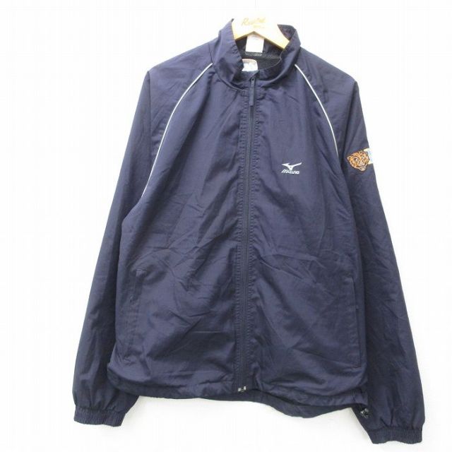 XL★古着 ミズノ 長袖 ジャケット メンズ ワンポイントロゴ ラグラン 紺 ネイビー 内側メッシュ 25jan06 中古 アウター ジャンパー ブルゾン