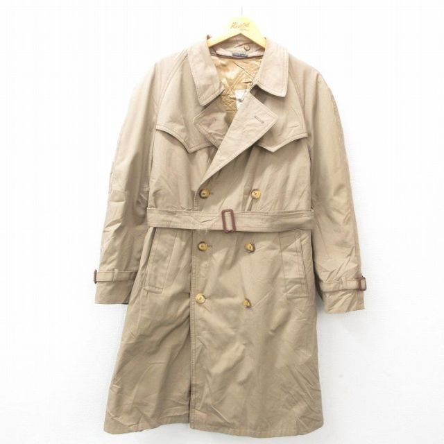 L★古着 長袖 トレンチコート メンズ 80年代 80s ロング丈 ベージュ カーキ 25jan23 中古 アウター