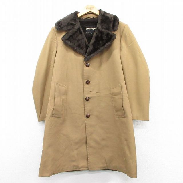 【50%OFF】M★古着 長袖 コート メンズ ロング丈 濃ベージュ他 カーキ 内側ファー 25jan25 中古 アウター