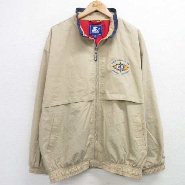 【50%OFF】XL★古着 スターター STARTER 長袖 ジャケット メンズ 90年代 90s スーパーボウル 大きいサイズ ベージュ他 カーキ 内側メッシュ 25feb03 中古 アウター ジャンパー ブルゾン