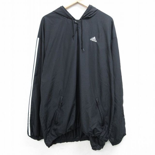 XL★古着 アディダス adidas 長袖 ジャケット パーカー メンズ 90年代 90s ビッグロゴ 刺繍 大きいサイズ 黒 ブラック 3本ライン 内側メッシュ 25feb03 中古 アウター ジャンパー ブルゾン