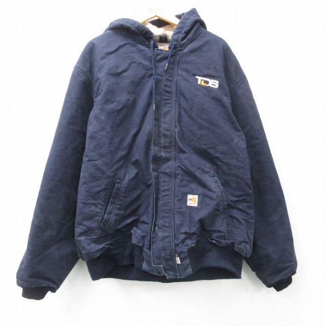 XL★古着 カーハート Carhartt 長袖 アクティブ ジャケット パーカー メンズ ダック地 大きいサイズ コットン 紺 ネイビー 内側キルティング 【spe】 25feb03 中古 アウター ジャンパー ブルゾン