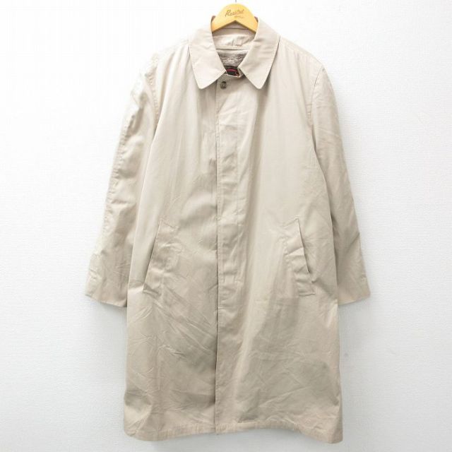 XL★古着 長袖 ステンカラー コート メンズ 90年代 90s 大きいサイズ ロング丈 USA製 ベージュ カーキ 内側ファー 25feb03 中古 アウター