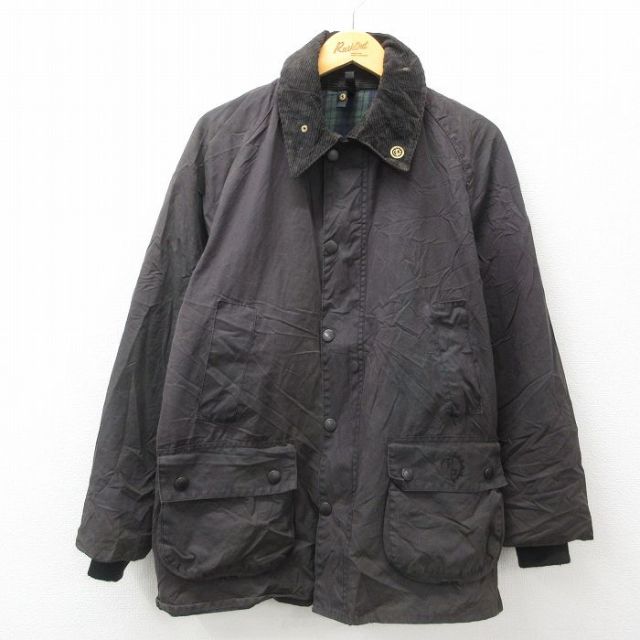 XL★古着 バブアー Bar bour 長袖 オイルド ジャケット メンズ 90年代 90s ラグラン 襟コーデュロイ イングランド製 黒 ブラック 【spe】 25feb03 中古 アウター ジャンパー ブルゾン