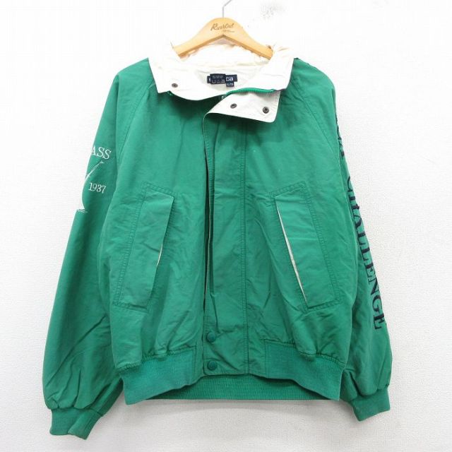 XL★古着 ノーティカ NAUTICA 長袖 ブランド セーリング ジャケット メンズ 90年代 90s ビッグロゴ 刺繍 大きいサイズ ラグラン 緑他 グリーン 25feb08 中古 アウター ジャンパー ブルゾン