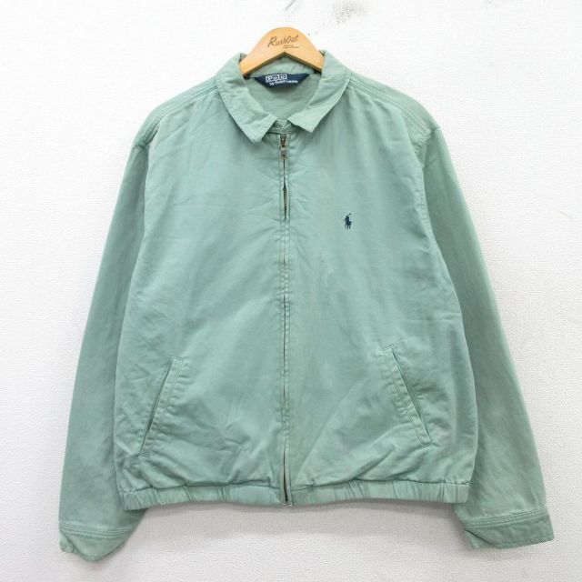 XL★古着 ラルフローレン Ralph Lauren 長袖 ブランド ジャケット スイングトップ メンズ 90年代 90s ワンポイントロゴ コットン 薄緑 グリーン 【spe】 25feb08 中古 アウター ジャンパー ブルゾン