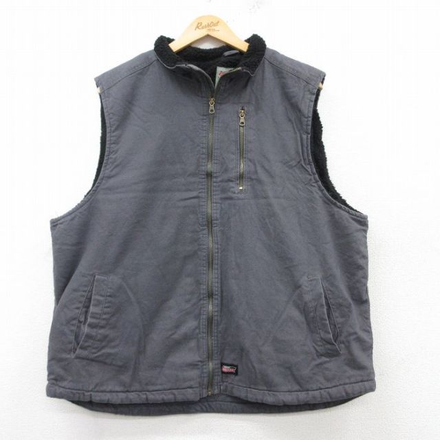 XL★古着 ディッキーズ Dickies ワーク ベスト メンズ 大きいサイズ コットン グレー 内側ボア 25feb08 中古 アウター