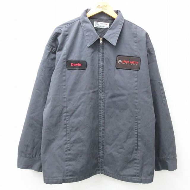 XL★古着 長袖 ワーク ジャケット メンズ ニッサン 日産 大きいサイズ 濃グレー 内側キルティング 25feb08 中古 アウター ジャンパー ブルゾン