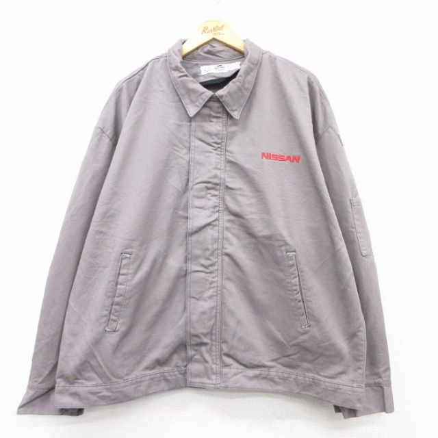XL★古着 レッドキャップ 長袖 ワーク ジャケット メンズ 00年代 00s 日産 ニッサン 星条旗 コットン グレー 25feb10 中古 アウター ジャンパー ブルゾン