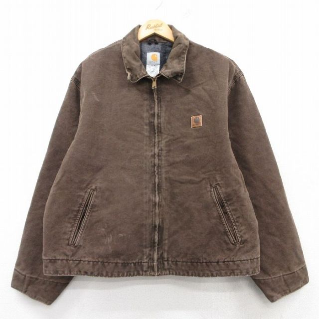XL★古着 カーハート Carhartt 長袖 デトロイト ジャケット メンズ 90年代 90s ダック地 大きいサイズ コットン USA製 茶 ブラウン 内側ブランケット 【spe】 25feb10 中古 アウター ジャンパー ブルゾン
