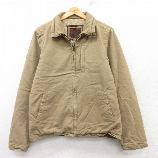 L★古着 アメリカンイーグル American Eagle 長袖 ジャケット メンズ コットン ベージュ系 カーキ 内側ボア ダメージ加工 25feb10 中古 アウター ジャンパー ブルゾン