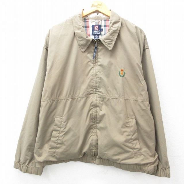 XL★古着 ラルフローレン Ralph Lauren チャップス 長袖 ブランド ジャケット スイングトップ メンズ 00年代 00s ワンポイントロゴ 大きいサイズ ベージュ カーキ 内側フランネル 25feb12 中古 アウター ジャンパー ブルゾン