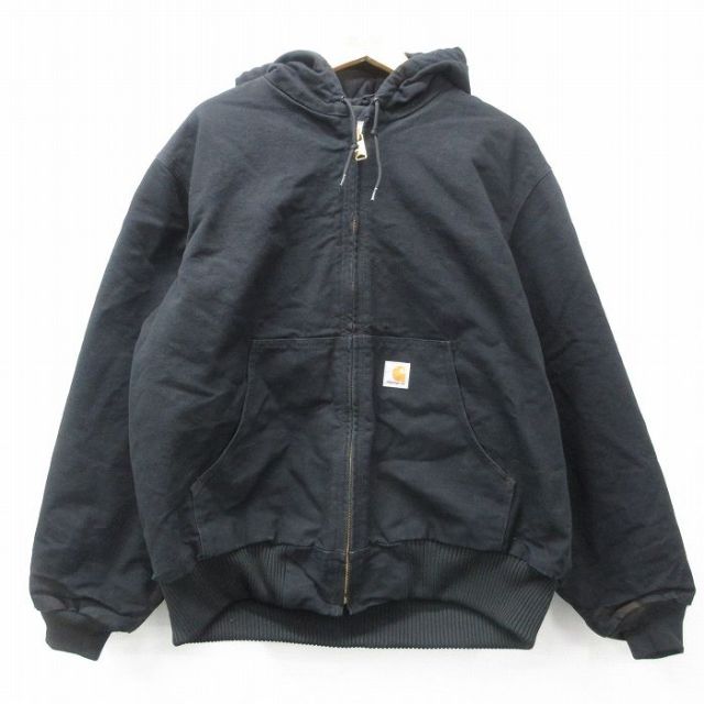 XL★古着 カーハート Carhartt 長袖 アクティブ ジャケット パーカー メンズ 90年代 90s ダック地 大きいサイズ コットン USA製 黒 ブラック 内側キルティング 【spe】 25feb12 中古 アウター ジャンパー ブルゾン