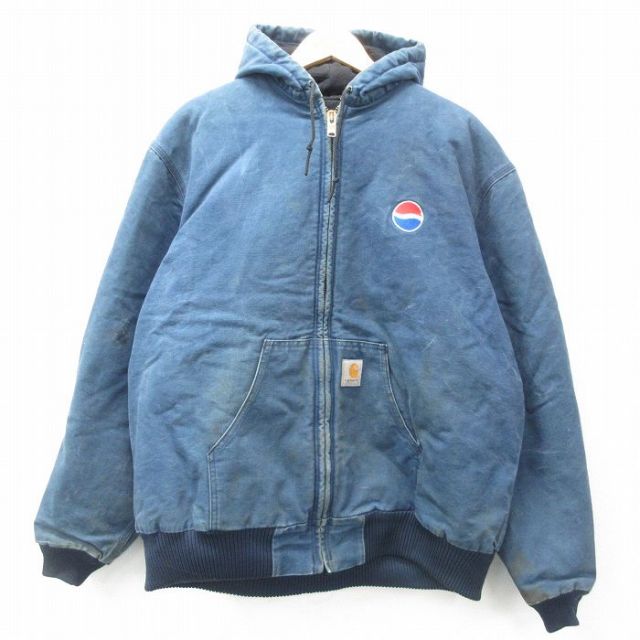 XL★古着 カーハート Carhartt 長袖 アクティブ ジャケット パーカー メンズ ペプシ ダック地 大きいサイズ コットン 紺 ネイビー 内側キルティング 【spe】 25feb12 中古 アウター ジャンパー ブルゾン