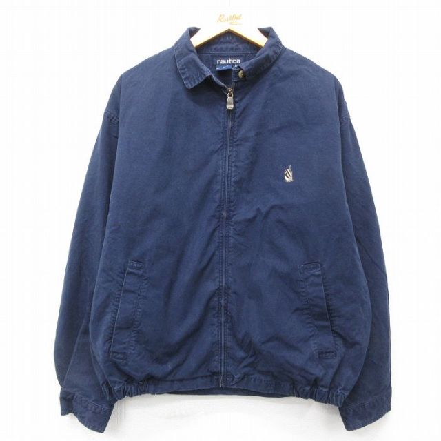 XL★古着 ノーティカ NAUTICA 長袖 ブランド ジャケット スイングトップ メンズ 90年代 90s ワンポイントロゴ 大きいサイズ コットン 紺 ネイビー 25feb12 中古 アウター ジャンパー ブルゾン