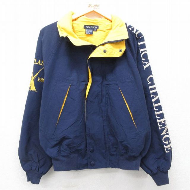 XL★古着 ノーティカ NAUTICA 長袖 ブランド セーリング ジャケット メンズ 90年代 90s ビッグロゴ ラグラン 紺他 ネイビー 25feb12 中古 アウター ジャンパー ブルゾン