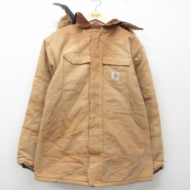 XL★古着 カーハート Carhartt 長袖 トラディショナル コート パーカー メンズ 90年代 90s 襟コーデュロイ ダック地 大きいサイズ コットン USA製 茶系他 ブラウン 内側キルティング 【spe】 25feb12 中古 アウター