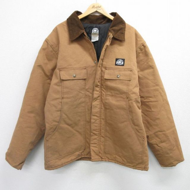 XL★古着 キー KEY 長袖 ジャケット メンズ 90年代 90s 襟コーデュロイ ダック地 大きいサイズ ロング丈 USA製 他y他 内側キルティング 【spe】 25feb13 中古 アウター ジャンパー ブルゾン