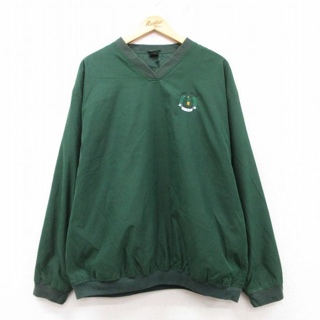 XL★古着 長袖 ジャケット メンズ ゴルフ 大きいサイズ Vネック 緑 グリーン 25feb13 中古 アウター ジャンパー ブルゾン