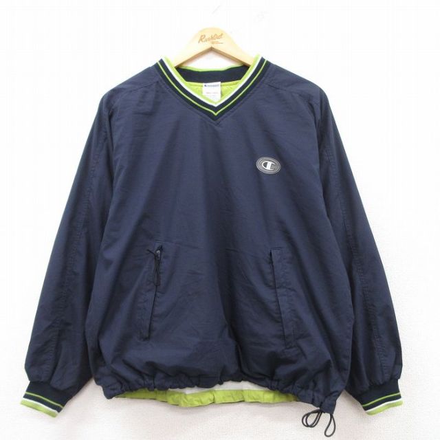 L★古着 チャンピオン champion 長袖 ジャケット メンズ ワンポイントロゴ 紺他 ネイビー 【spe】 25feb13 中古 アウター ジャンパー ブルゾン