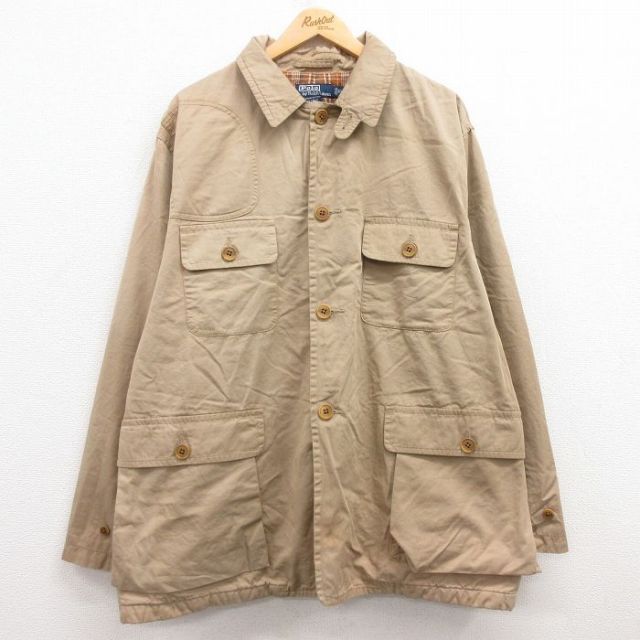 XL★古着 ラルフローレン Ralph Lauren 長袖 ブランド ジャケット メンズ 90年代 90s 大きいサイズ コットン 茶 ブラウン 25feb14 中古 アウター ジャンパー ブルゾン