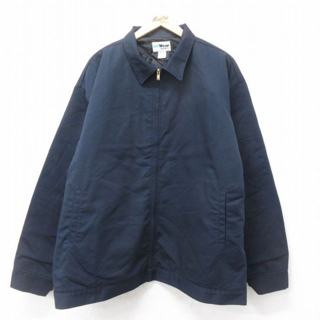 XL★古着 長袖 ワーク ジャケット スイングトップ メンズ 大きいサイズ 紺 ネイビー 内側キルティング 25feb14 中古 アウター ジャンパー ブルゾン