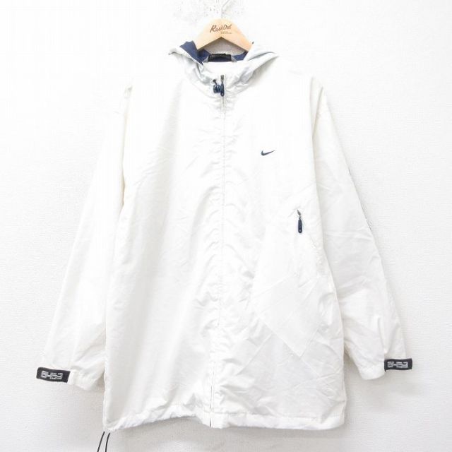 XL★古着 ナイキ NIKE 長袖 ジャケット パーカー メンズ 大きいサイズ ロング丈 白 ホワイト 25feb14 中古 アウター ジャンパー ブルゾン