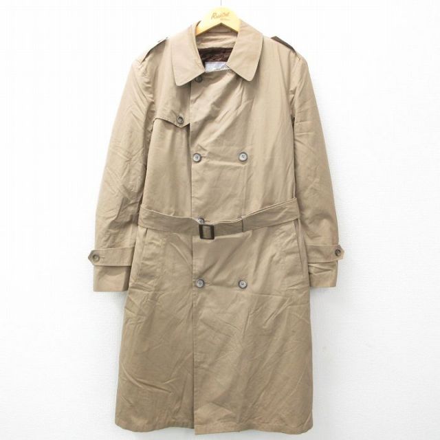 【50%OFF】L★古着 長袖 トレンチ コート メンズ 90年代 90s ロング丈 USA製 ベージュ カーキ 内側ファー 25feb17 中古 アウター