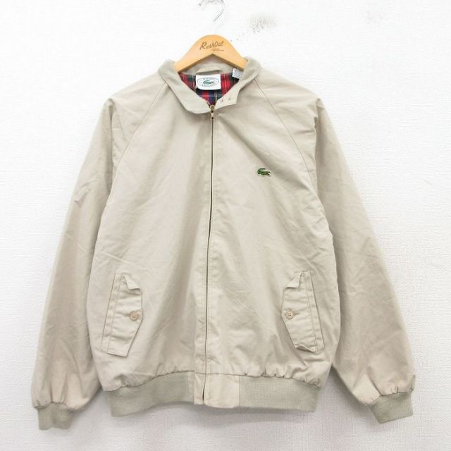 L★古着 ラコステ LACOSTE IZOD 長袖 ブランド ジャケット スイングトップ メンズ 90年代 90s ワンポイントロゴ ラグラン ベージュ カーキ 25feb17 中古 アウター ジャンパー ブルゾン